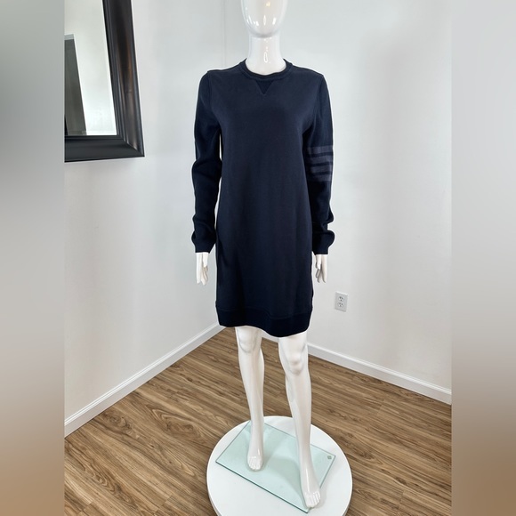 Thom Browne NAVY CLASSIC LOOPBACK TONAL 4-BAR CREWNECK SWEATER DRESS - Picture 5 of 14